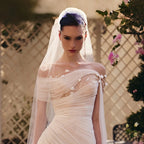 Elegant Off-the-Shoulder Ruched 3D Floral Wedding Dress with Veil SW233