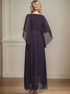 A-line Scoop Illusion Ankle-Length Lace Chiffon Mother of the Bride Dress With Sequins by Dreamylily
