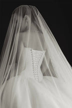 White Satin Tulle Ball Gown Bridal Dress with Embroidered Lace Bodice SW745
