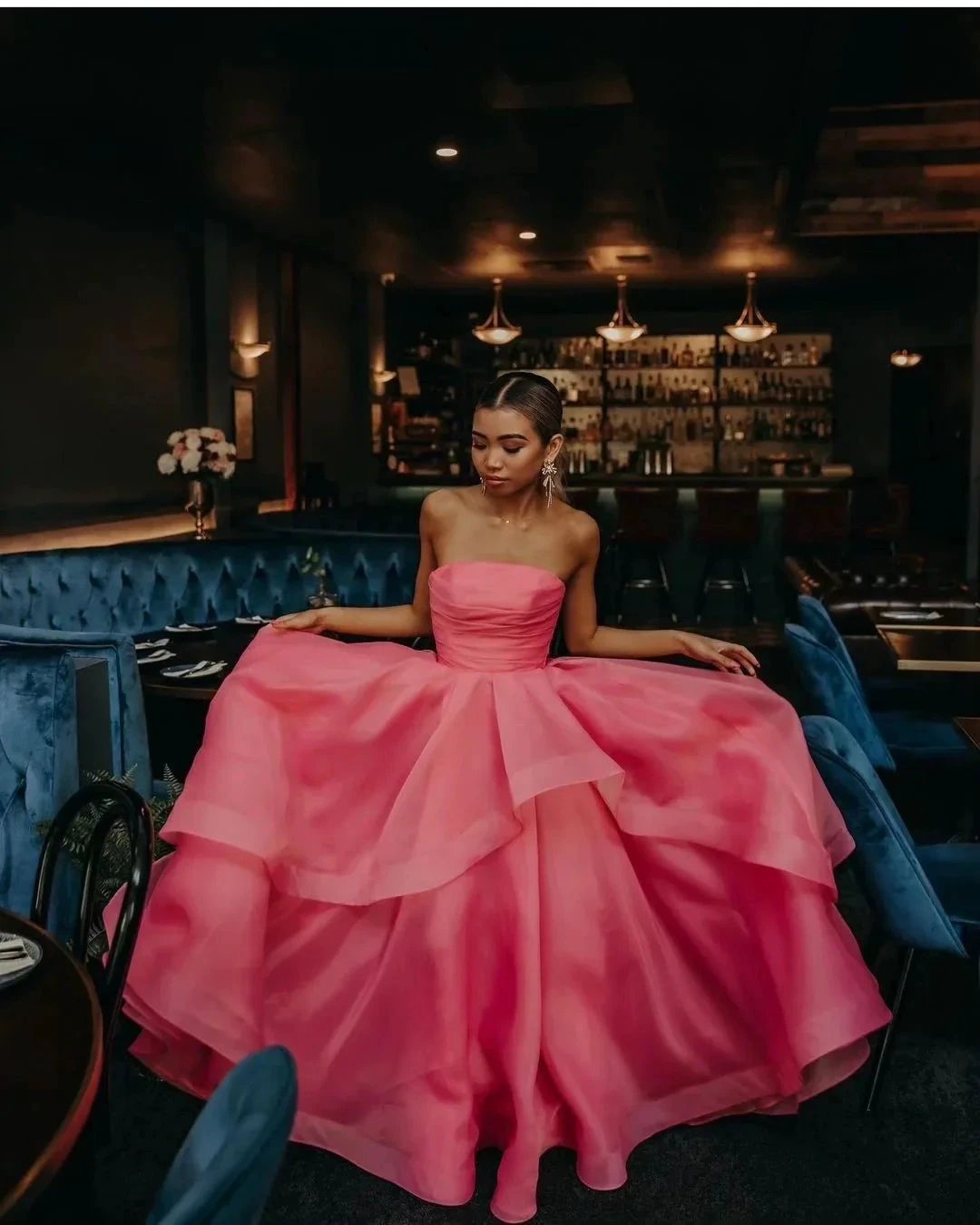 Elisa |Light Pink A Line Strapless Organza Prom Dress by KissProm