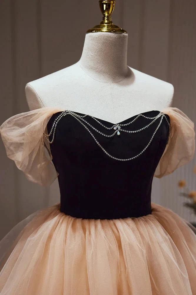 Chic Champagne Off The Shoulder Beading Tulle Short Homecoming Dresses by Cicinia