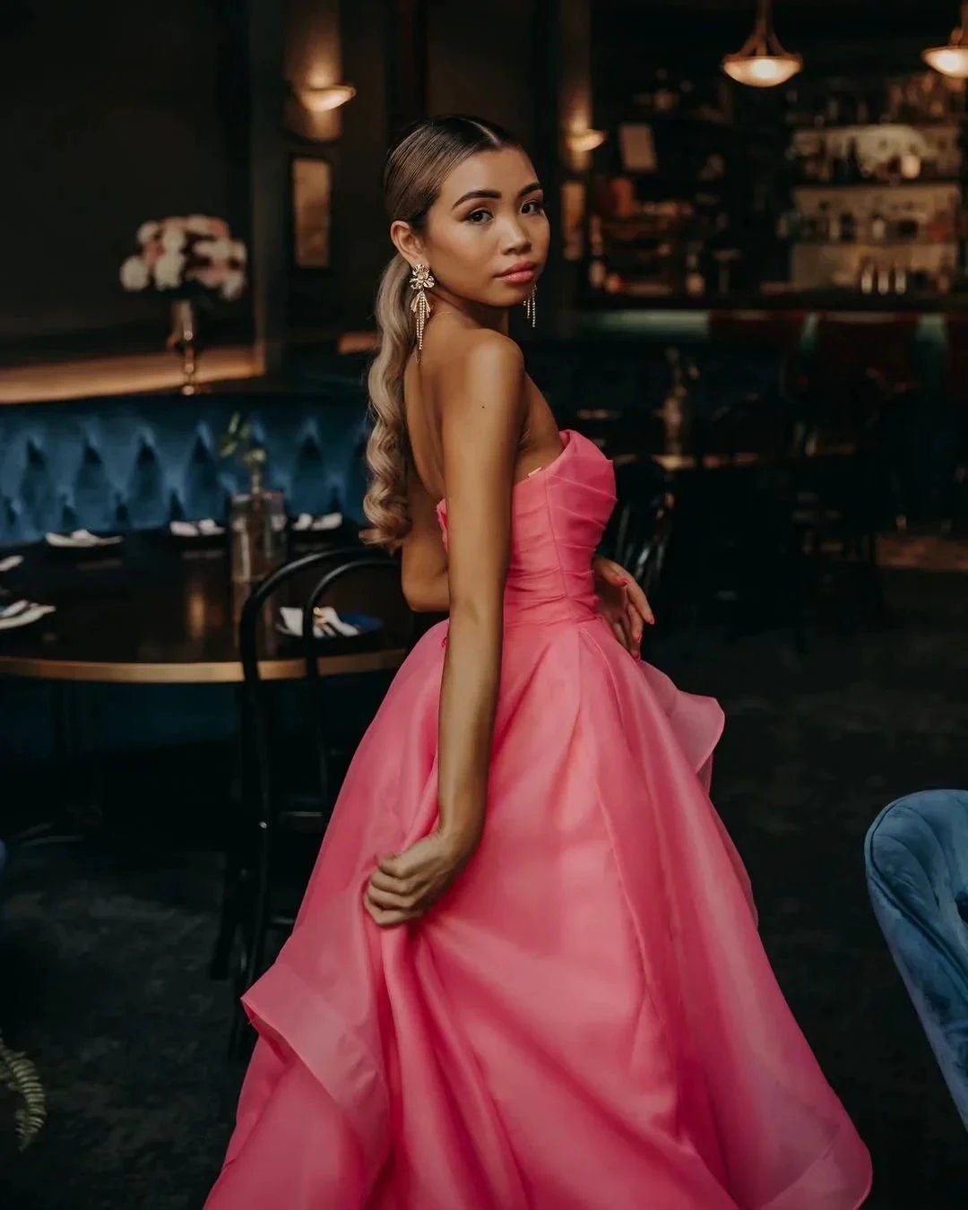 Elisa |Light Pink A Line Strapless Organza Prom Dress by KissProm