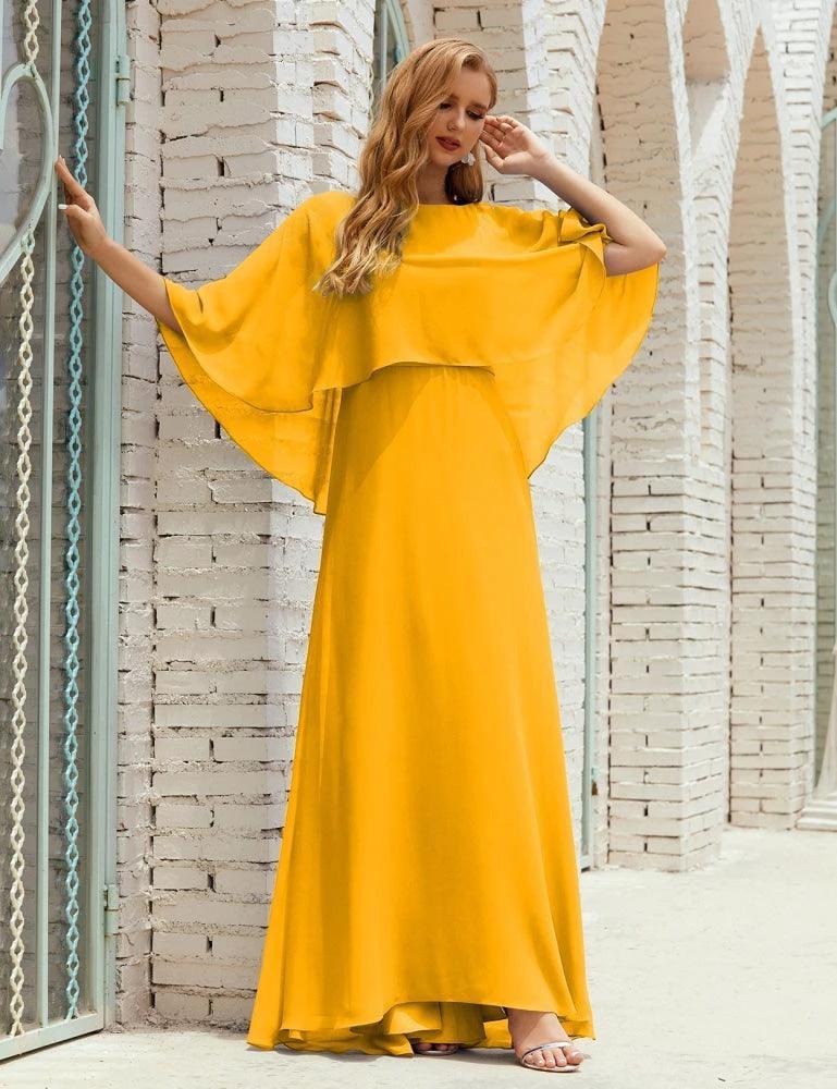 Sunnderly Bridesmaid Dress Women Long Sleeve V-Neck Chiffon Formal Wedding Party Dress SY28018 by numbersea