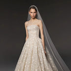 Regal Champagne Strapless Allover Lace Ball Gown Wedding Dress with Veil SW667