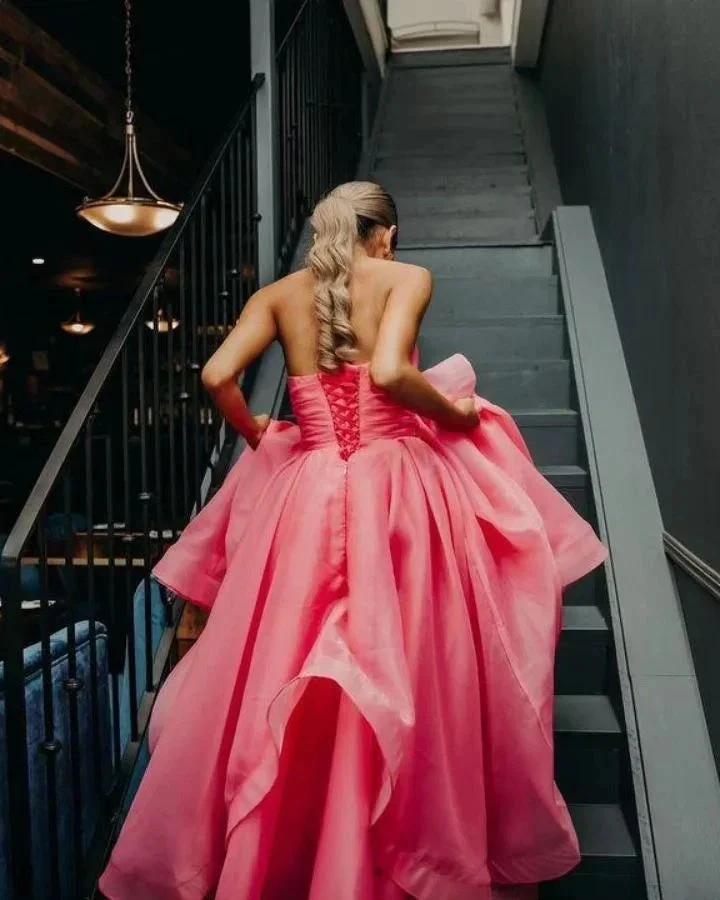 Elisa |Light Pink A Line Strapless Organza Prom Dress by KissProm