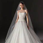 Elegant White Strapless Bodice Crystal Ball Gown Wedding Dress with Veil SW668