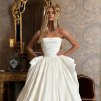 Luxury White Strapless Ruched Satin Ball Gown Wedding Dress SW216