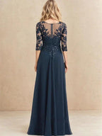A-line V-Neck Floor-Length Lace Chiffon Mother of the Bride Dress With Sequins by Dreamylily