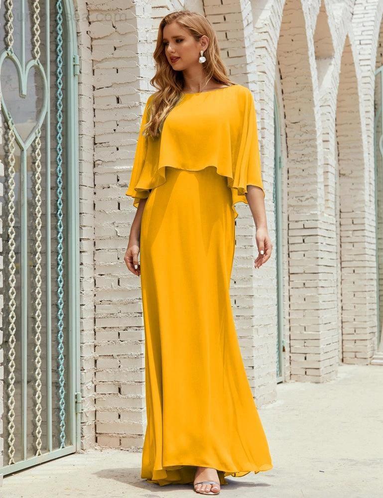 Sunnderly Bridesmaid Dress Women Long Sleeve V-Neck Chiffon Formal Wedding Party Dress SY28018 by numbersea