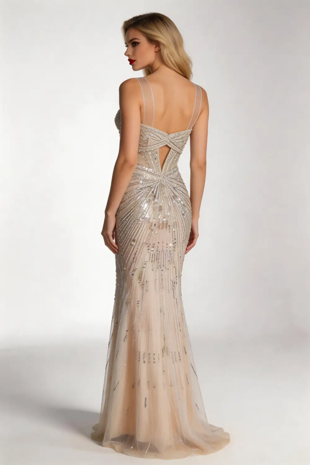 Champagne Beaded Mermaid Evening Gown - Strapless Sequin Formal Dress by tangjianjun