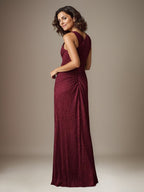 Ruby Sheath One Shoulder Metallic Mesh Dress Mother of the Bride Dress