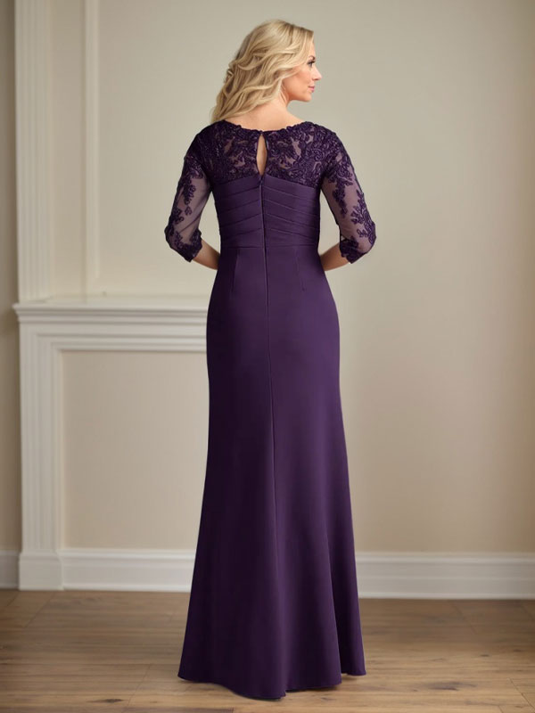 Plum Sheath Lace Stretch Crepe Mother of the Bride Dress