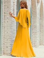 Sunnderly Bridesmaid Dress Women Long Sleeve V-Neck Chiffon Formal Wedding Party Dress SY28018 by numbersea
