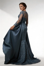 Elegant Steel Blue Mermaid Mother of the Bride Dress with Detachable Train by tangjianjun