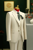 Three-Piece Cream Wool Suit | Tailored Formal Groom & Summer Wedding Suit by 男装