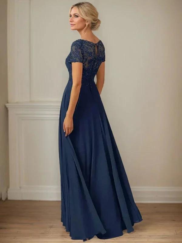 Dark Navy A-Line Boatneck Sequins Chiffon Dress by Dreamylily