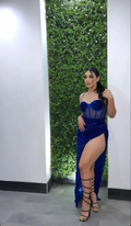 Royal Blue Prom Dresses Sexy Sparkly Bling Spaghetti Strap Sweetheart Mermaid Long Side Slit Illusion Evening Gowns Y4162 by simplepromdress