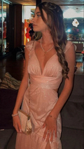 Shiny Pink V Neck Sequins Satin Mermaid Prom Dress Long Evening Dress Y7942 by simplepromdress