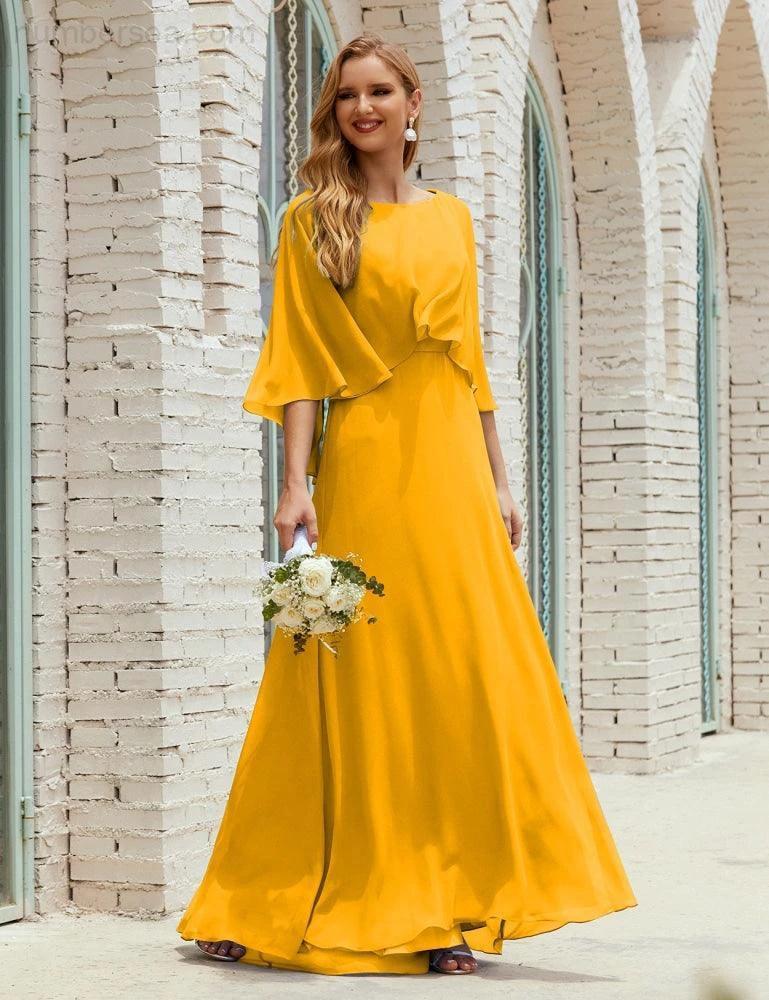 Sunnderly Bridesmaid Dress Women Long Sleeve V-Neck Chiffon Formal Wedding Party Dress SY28018 by numbersea