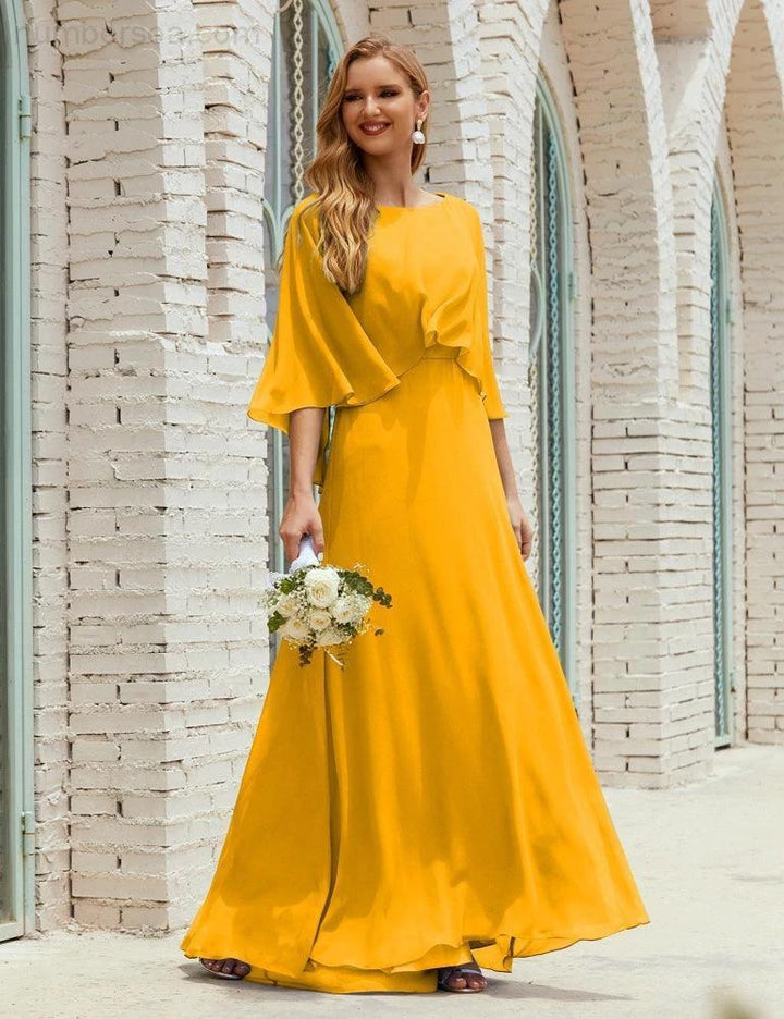 Sunnderly Bridesmaid Dress Women Long Sleeve V-Neck Chiffon Formal Wedding Party Dress SY28018 by numbersea