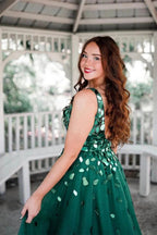 Shelly | A-Line Green V-Neck Sequins Long Prom Dress by KissProm