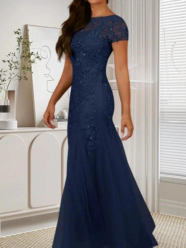 Dark Navy Mermaid Scoop Sequins Tulle Dress by Dreamylily