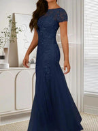 Dark Navy Mermaid Scoop Sequins Tulle Dress by Dreamylily