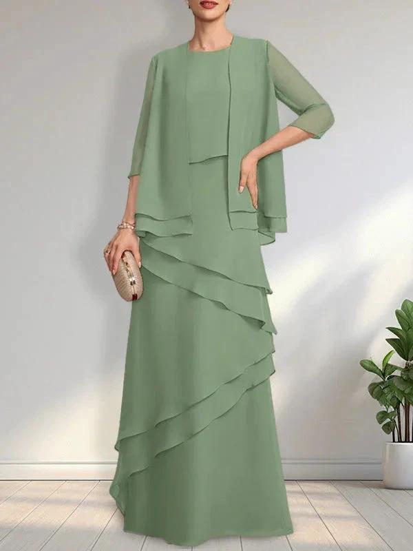 Sheath Scoop Floor-Length Chiffon Mother of the Bride Dress by Dreamylily