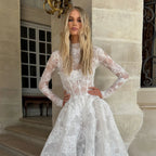 Elegant White High Neck Long Sleeve Lace A-Line Wedding Dress SW227