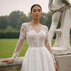 Elegant Off White Long Sleeve Lace Short Wedding Dress SW721