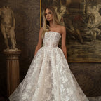 Glamorous White Strapless Floral Lace Wedding Dress with Veil SW212