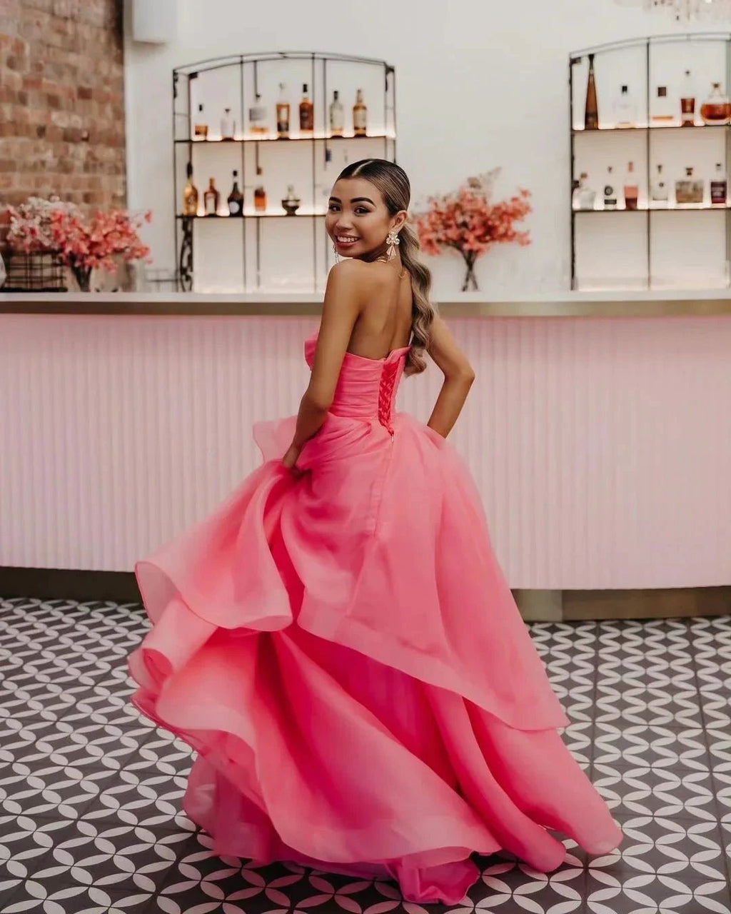 Elisa |Light Pink A Line Strapless Organza Prom Dress by KissProm