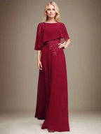 A-line Scoop Floor-Length Chiffon Lace Mother of the Bride Dress With Sequins Beading by Dreamylily