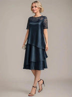 A-Line Scoop Knee-Length Mother of the Bride Dress With Applique & Sequins by Dreamylily