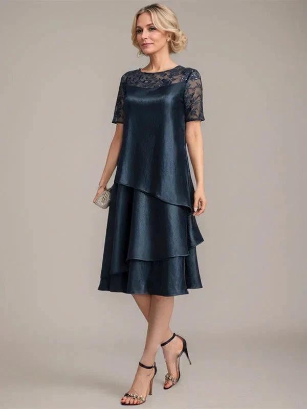 A-Line Scoop Knee-Length Mother of the Bride Dress With Applique & Sequins by Dreamylily