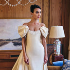 Luxury Ivory Off-the-Shoulder Satin Wedding Dress with Puff Sleeves SW230