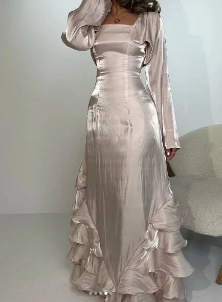 Vintage Prom Dresses with Pleated Ruffles Floor Length Evening Gown Y4595 by simplepromdress