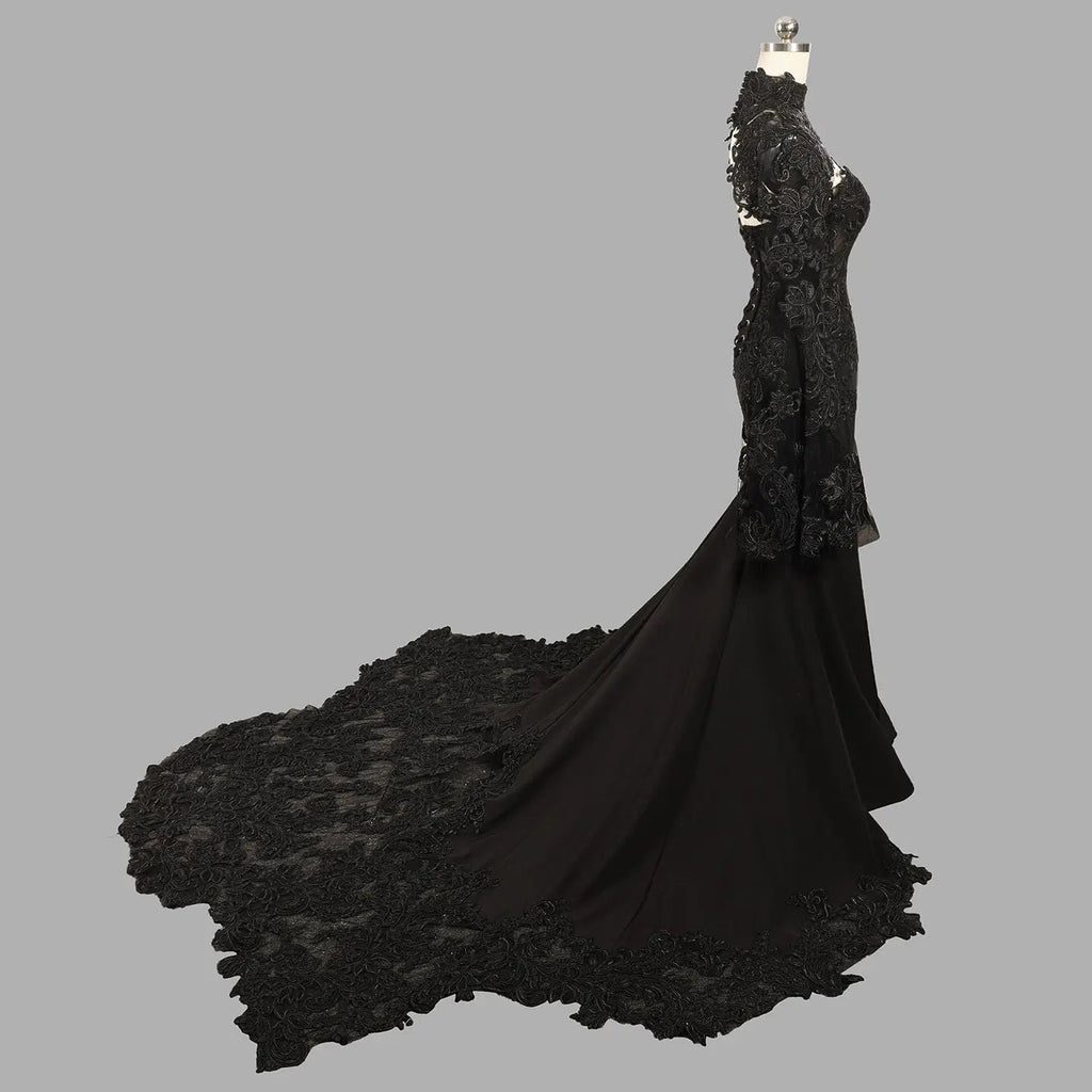Black Luxury Gothic  Wedding Dress Sheer Lace Mermaid  SW562