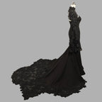 Black Luxury Gothic  Wedding Dress Sheer Lace Mermaid  SW562