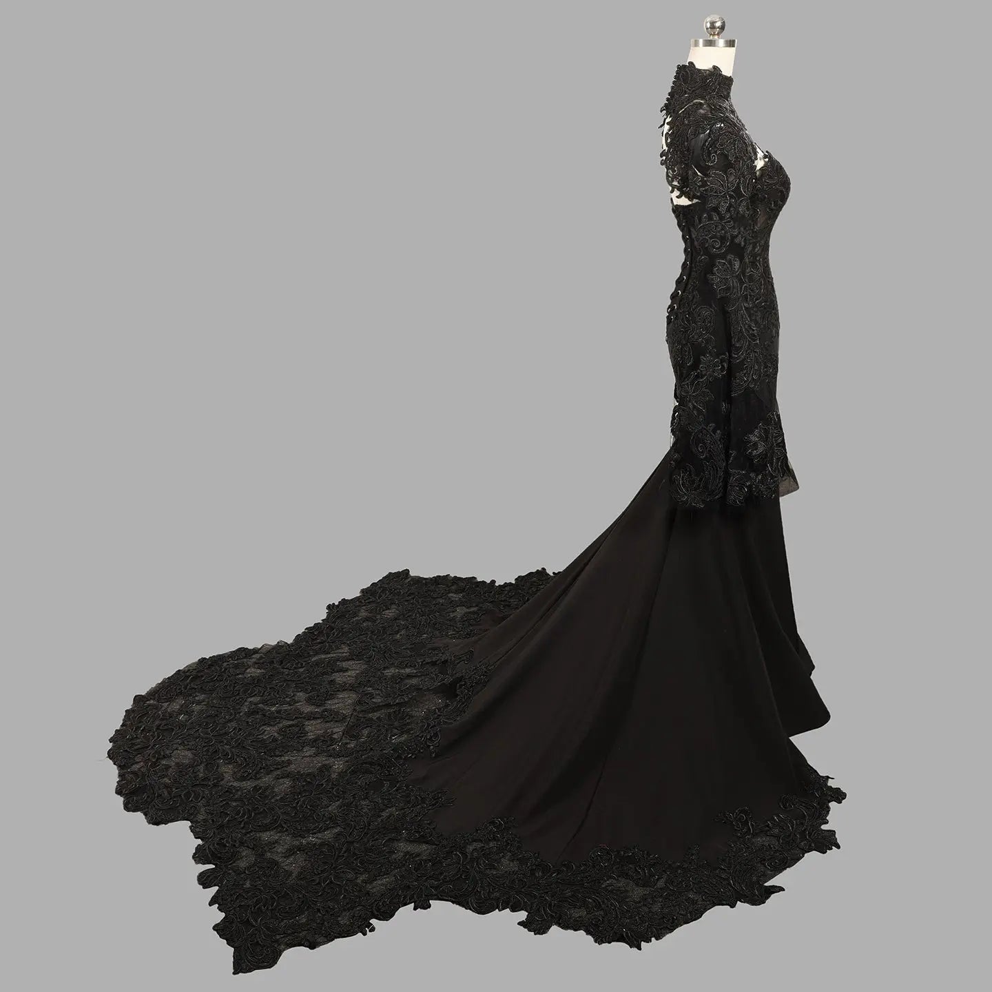 Black Luxury Gothic  Wedding Dress Sheer Lace Mermaid  SW562