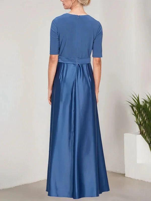 Surplice Neckline Ballgown with Full Satin Skirt & Jersey Bodice by Dreamylily