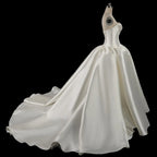Classic White Satin Strapless Ball Gown Wedding Dress with Veil SW191