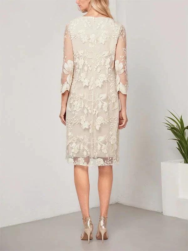 A-line Scoop Knee-Length Chiffon Lace Mother of the Bride Dress With Jacket by Dreamylily