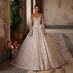 Luxury Off Shoulder Beaded Ball Gown Wedding Dress SW019