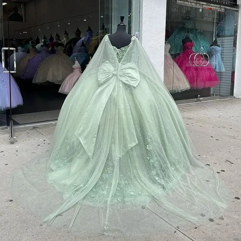 Mint Green Quinceanera Dresses 3D Flowers Ball Gown Pageant Party Sweet 15 Dress Y4481 by simplepromdress