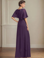 A-line V-Neck Floor-Length Chiffon Mother of the Bride Dress With Pleated Sequins Appliques Lace by Dreamylily