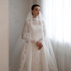 Luxury High Neck Lace Wedding Dress with Overskirt SW541