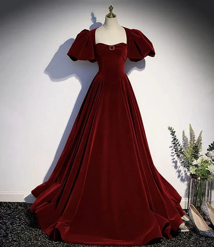 Burgundy velvet long prom dress evening dress Y6348 by simplepromdress