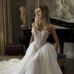 Elegant White Strapless Lace Corset Ball Gown Wedding Dress SW217