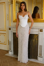 Luxury Off White Lace Corset Sweetheart Mermaid Wedding Dress with Gloves SW096